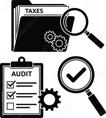 Tax audit checklist and compliance review process vector illustration