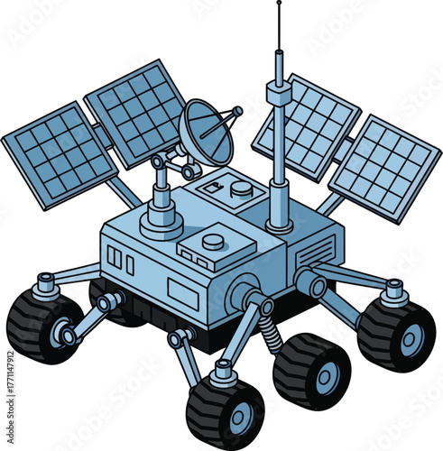 Cartoon illustration of a space rover for exploration and research