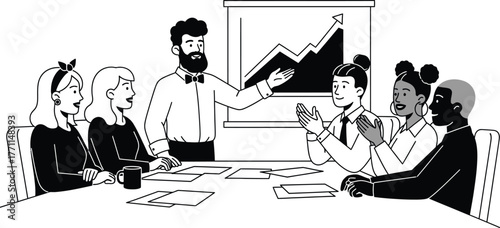Business meeting presentation growth chart diverse team discussion
