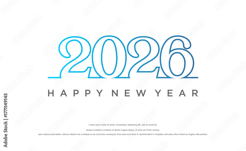 Fototapeta premium 2026 Happy New Year Continuous Line Art with Blue Gradient