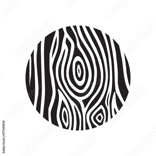 Circle woodcut natural pattern hand drawn concept silhouette icon logotype. Tree rings. Cracked tree stump. Cross section of the trunk. Hand drawn element. Black and white illustration