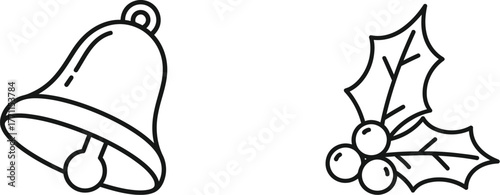 Collection of Christmas elements, including bell and holly