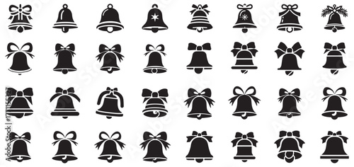 bell bells set collection pack bundle black shape icon silhouette vector flat illustration design on white background