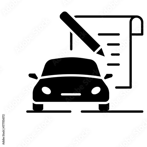 Glyph Icon - Car with paper roll symbolizing car bill, parking ticket, or receipt.