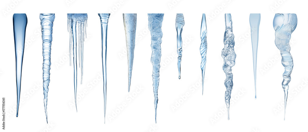 Fototapeta premium Different icicles showcase unique shapes and sizes, AI, PNG