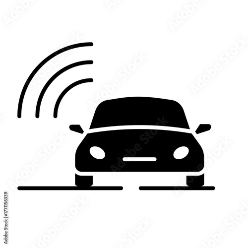 Glyph Icon - Car with radar waves symbolizing smart sensor or autonomous car.