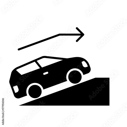 Glyph Icon - Car driving uphill symbolizing torque power or hill assist.