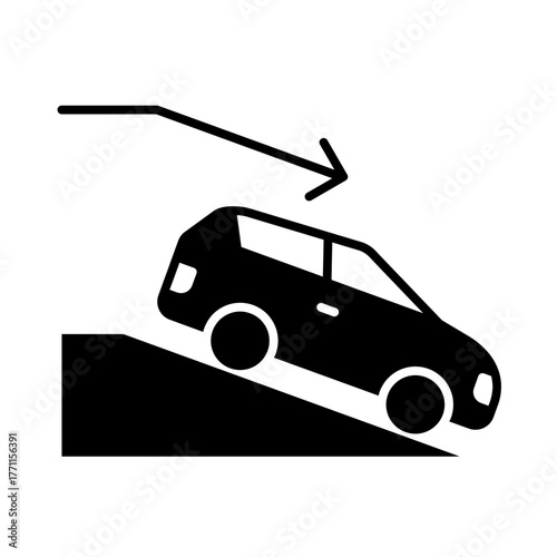 Glyph Icon - Car driving downhill symbolizing descent control or braking system.