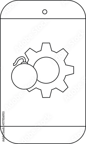 A phone displays a bomb overlapping a gear suggesting a threat to settings or system processes