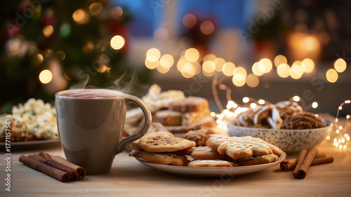 Wallpaper Mural A cozy table with frosted cookies, hot chocolate, and soft lights, perfect for celebration Generative AI Torontodigital.ca