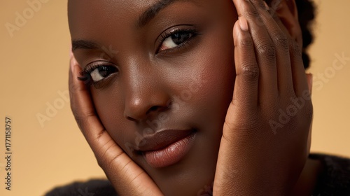 Woman holds her face