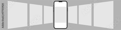 Phone carousel mockup vector. Template for showcasing mobile app interface and web design on multiple screens. Ideal for presentation, advertising, and portfolio display in a dynamic layout.