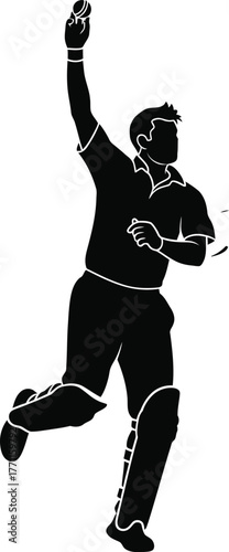 Silhouette of a cricket bowler in action