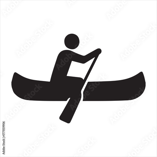 Silhouette person canoeing in a boat vector illustration