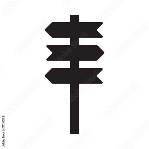 Silhouette directional sign post with three arrows vector illustration