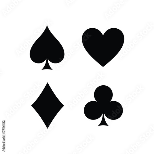 Four classic playing card suits in silhouette