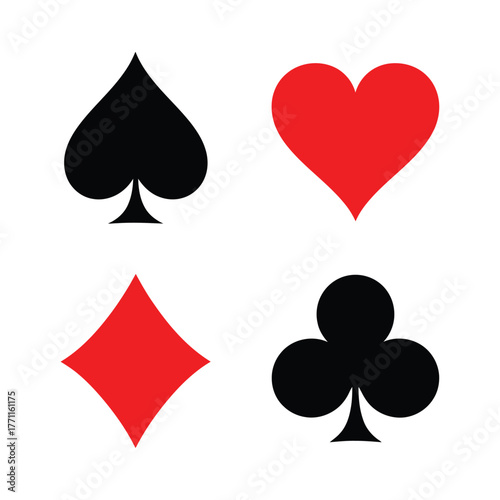 Four classic playing card suits in silhouette