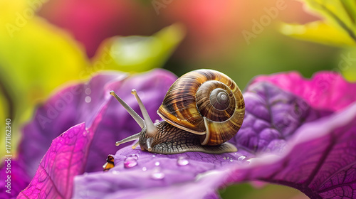 Snail on a purple leaf