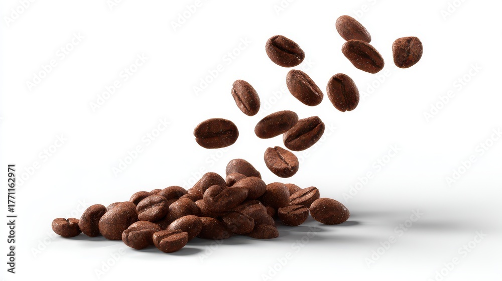 Obraz premium Coffee beans falling and piling up