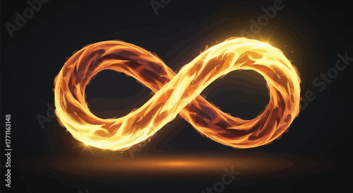 Fiery infinity symbol glowing against a dark background representing endless energy