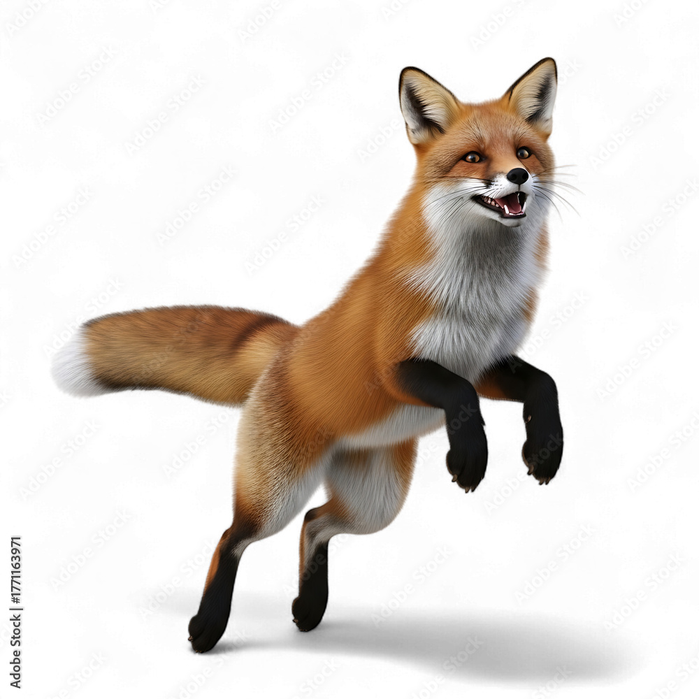 Obraz premium A red fox jumping, isolated on transparent background, showcasing its agility and grace in a dynamic pose, with a curious and alert expression