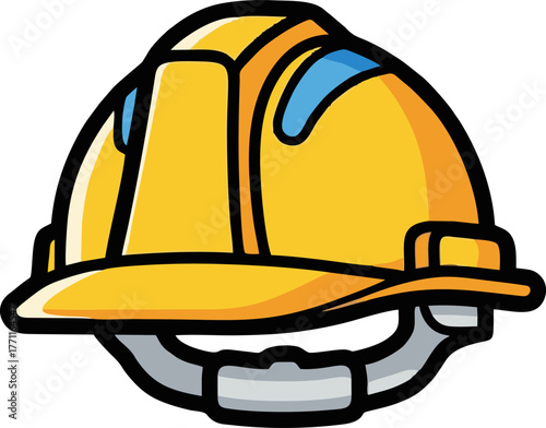 Bright Yellow Hard Hat with Blue Accents for Construction Safety.