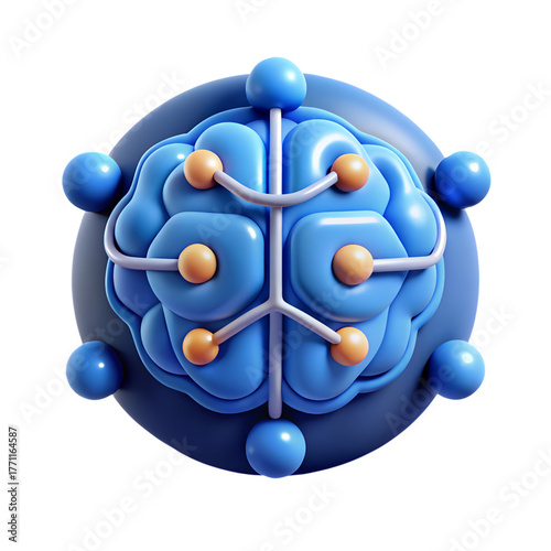 Creative Brain Concept with Blue Molecular Structure and Orange Nodes