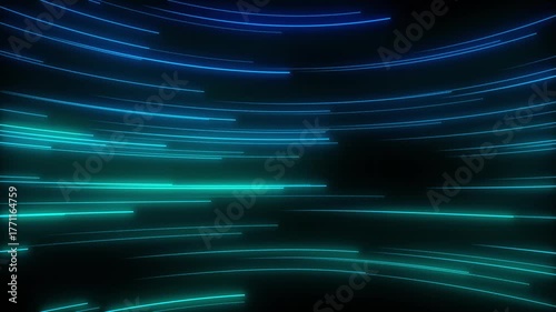 Cyan and Blue Light Streaks Moving Horizontally on Black Background abstract