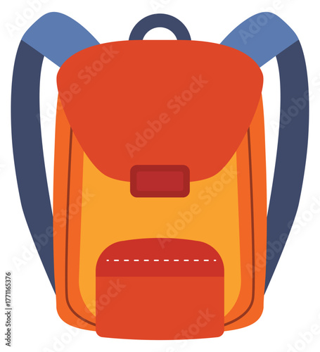 Colorful school backpack flat icon isolated on white background.