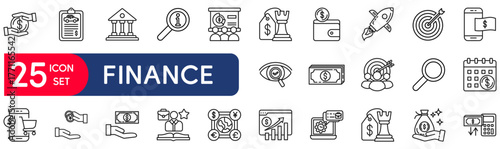 Finance set of web icons in line style. vector illustration concept relate to finance, money, loan, tax, economy, bank, line, financial, cash