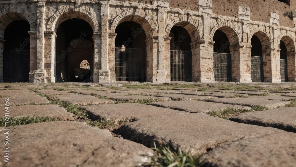 Naklejka premium Ancient stone arches and paved ground
