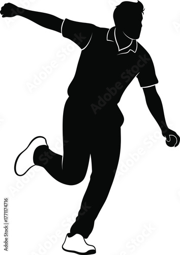 Silhouette of a cricket bowler in action