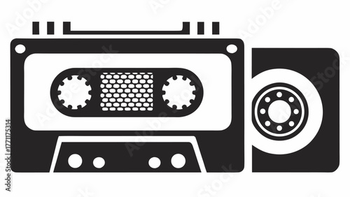 Nostalgic retro cassette tape design, a classic symbol of vintage music and audio culture representing a bygone era of mix tapes and analog sound recordings