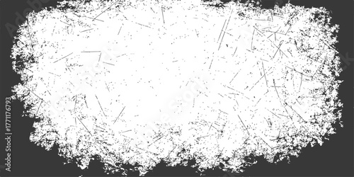 An abstract black and white grunge texture background with paint splatter and a dirty vintage border design