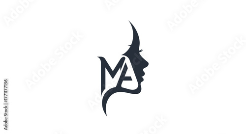 Elegant silhouette logo featuring the initials MA and a beautiful face.