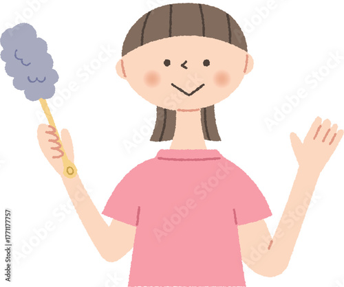 ハンディモップを持つ女性