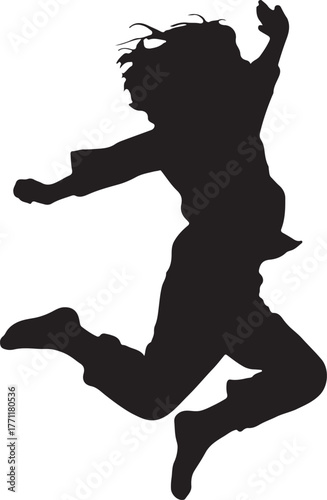 Energetic person jumping high with arms raised silhouette