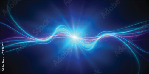 Abstract light trails with a central burst energy waves flowing suitable for technology or science backgrounds