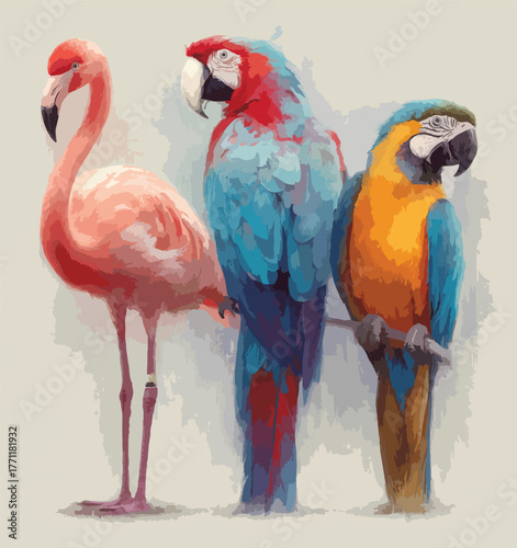 Jungle Birds Vector in Artistic Style.