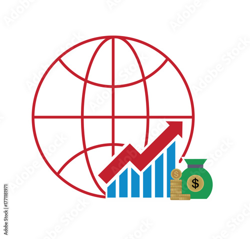 business graph and arrow illustration on white background