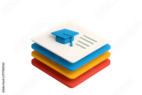 3D Layered Book-Style Infographic – Stacked Sheets Isolated on Transparent Background