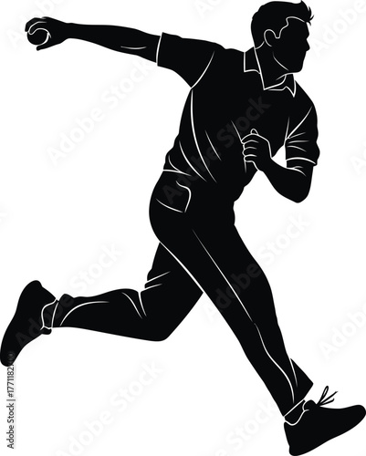 Silhouette of a cricket bowler in action
