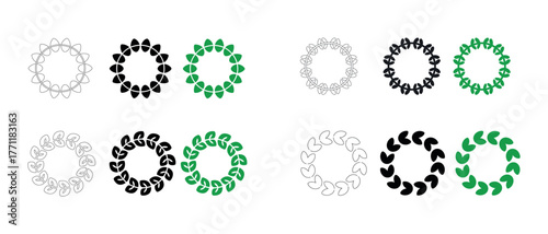 Set of circular leaf icons in green and black for eco and design concept
