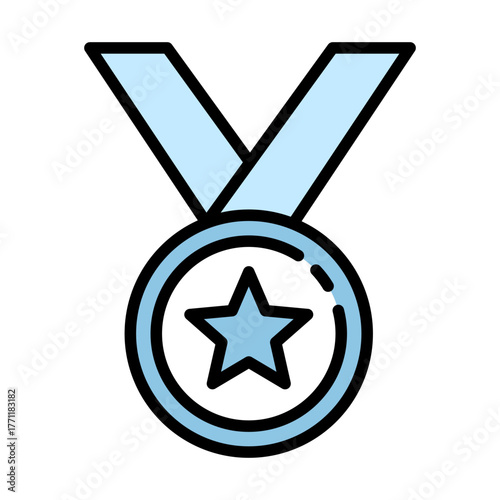 Flat dual-tone medal with a star in the center representing excellence and honor, manually traced for refined vector accuracy and professional achievement visuals.