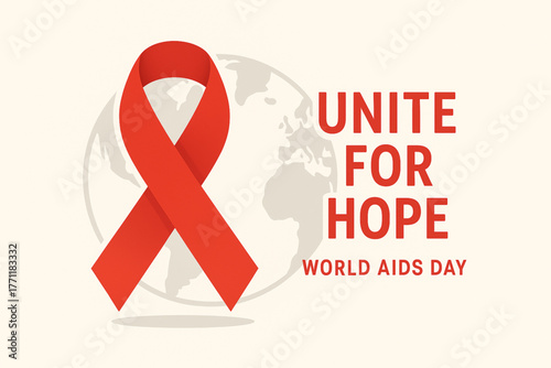 World aids day banner with red ribbon and simple design
