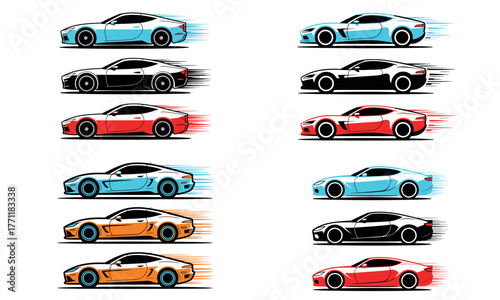 Colorful sports car illustration showing fast racing vehicles in motion
