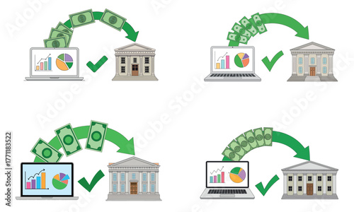 Online banking illustration with computer money and financial transfer concept

