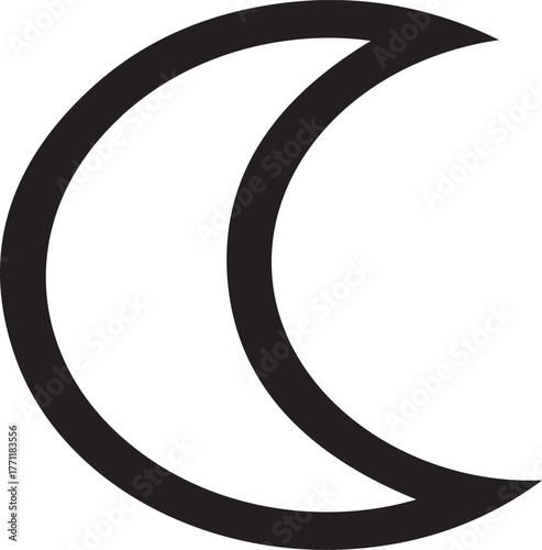 Simple black crescent moon symbol representing nighttime and celestial body