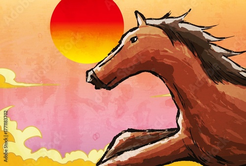 年賀状, 午年, 馬, 午, 謹賀新年, 和風, 和柄, 筆文字, 文字, 手書き, ハッピーニューイヤー