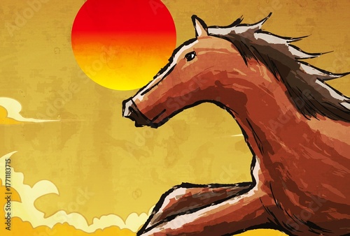 年賀状, 午年, 馬, 午, 謹賀新年, 和風, 和柄, 筆文字, 文字, 手書き, ハッピーニューイヤー